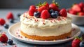 Frosted vanilla cake with fruit sprinkles, festive setting, delicious, sweets Royalty Free Stock Photo