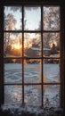 Frosted Windowpane Obscuring a Wintry Morning The frost blurs with light