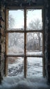 Frosted Windowpane Obscuring a Wintry Morning The frost blurs with light