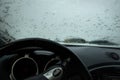 frosted windshield of a car. View from inside Royalty Free Stock Photo