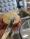 Frosting homemade cupcake closeup vanilla