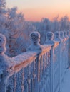 Frosty balcony at dawn light on frostcovered surfaces Royalty Free Stock Photo