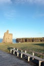 Frosty benches and ballybunion castle ruin view