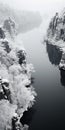Frosty Black And White Aerial Photography Of Karst And Water At Winter