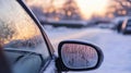 Frosty Car Mirror Winter Sunrise Scene Royalty Free Stock Photo
