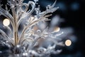 frosty christmas tree on black background with bokeh effect