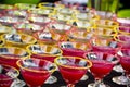 Frosty colorful martini glasses on a table at a party Royalty Free Stock Photo