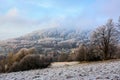 Frosty day in a hilly landscape