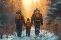 Frosty family hike Loved ones bonding in nature during winter walks Royalty Free Stock Photo