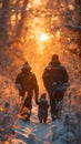 Frosty family hike Loved ones bonding in nature during winter walks Royalty Free Stock Photo