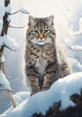 Frosty Felines: A Majestic Lynx and Its Adorable Kitten Perched