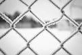 Frosty fence with white field in the background Royalty Free Stock Photo
