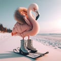 Frosty Flamingo wears a puffy coat and snow boots. Royalty Free Stock Photo