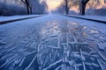 frosty footprints on an icy pavement surface Royalty Free Stock Photo