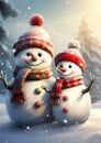 Frosty Friends: A Playful Snowman Duo in a Whimsical Digital Ban