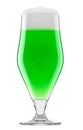 Frosty glass of draft green beer with bubble froth isolated on white background. Royalty Free Stock Photo