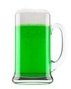 Frosty glass of draft green beer with bubble froth isolated on white background. Royalty Free Stock Photo