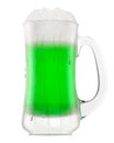 Frosty glass of draft green beer with bubble froth isolated on white background. Royalty Free Stock Photo