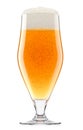 Frosty glass of fresh light beer with bubble froth isolated on white background. Royalty Free Stock Photo
