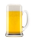 Frosty glass of fresh light beer with bubble froth isolated on white background. Royalty Free Stock Photo