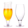 Frosty glass of light beer and empty one Royalty Free Stock Photo