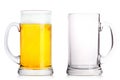 Frosty glass of light beer and empty one Royalty Free Stock Photo