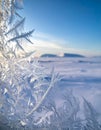 Frosty Ice Crystals Framing a Winter Landscape Royalty Free Stock Photo