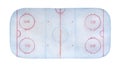 Frosty ice hockey rink watercolour with lines, marks, circles, zones and positions.