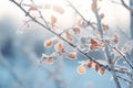 frosty leaves on a tree in the winter