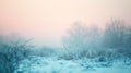 Frosty morning landscape with icy plants and soft pastel sky in winter Royalty Free Stock Photo