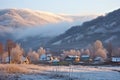 frosty morning in a mountain village Royalty Free Stock Photo