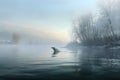 frosty morning with a polar bear taking a plunge in icy lake Royalty Free Stock Photo