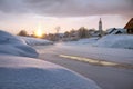 Frosty Morning and Russian church Royalty Free Stock Photo