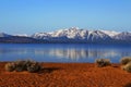 Lake Tahoe, Nevada, Frosty Morning at Zephyr Cove with Snowy Sierra Nevada, USA Royalty Free Stock Photo