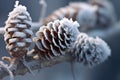 frosty pine cones on a snow-covered branch Royalty Free Stock Photo