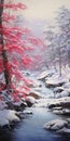 Realism Painting Of Frosty Rapids In The Usa With Fuchsia Touch