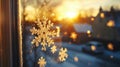 Frosty Snowflake Pattern On Winter Window Pane Royalty Free Stock Photo