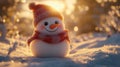 Frosty Snowman In Winter Sunset Glow Royalty Free Stock Photo