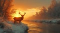 Frosty Sunrise with Majestic Stag