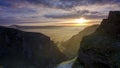 Frosty sunrise over Winnats Pass in the Peak District National Park, UK Royalty Free Stock Photo