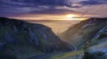 Frosty sunrise over Winnats Pass in the Peak District National Park, UK Royalty Free Stock Photo