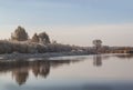 Frosty sunrise on the river Teterev Royalty Free Stock Photo