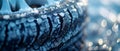 Concept Winter Photography, Tire Art, Frosty Frosty Tire Patterns Gleaming with Winters Sparkle