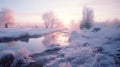 Frosty Trees On A River Serene Pastoral Scenes In Soft Dreamy Landscapes