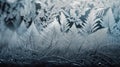 a frosty window with a bunch of plants in the window sill and a blurry image of leaves in the window behind it