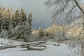 Frosty winter, clear day on the small river .