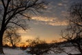Frosty winter in Russia. Beautiful sunrise in Siberia.