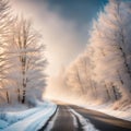 Blacktop Road With Frosty Trees