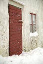 Frosty winter window and door, snowed in