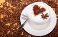 Frothed coffee with heart shape and star aneceed Royalty Free Stock Photo